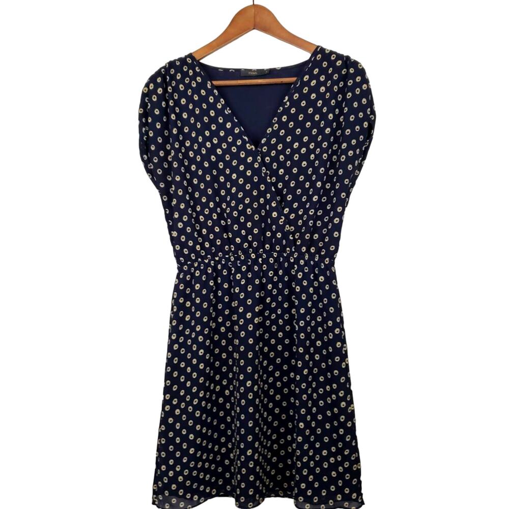 NEW! THML Elastic Waist Dress V Neck Mid Mod Avocado Print Date Cute Casual - M